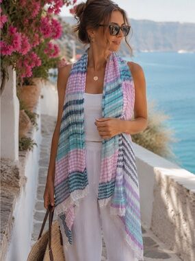 Ahujasons Linen Modal Striped Scarf Wrap Shawl Fringe Made in India